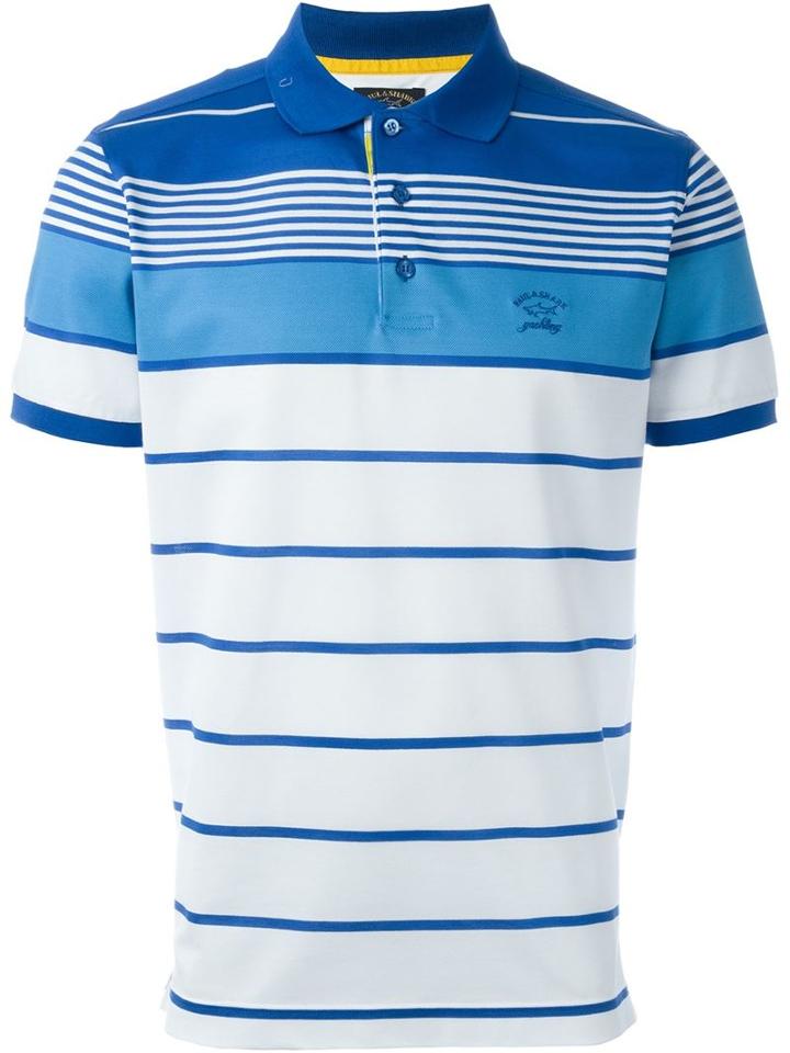 Paul & Shark Striped Contrast Panel Short Sleeve Polo Shirt