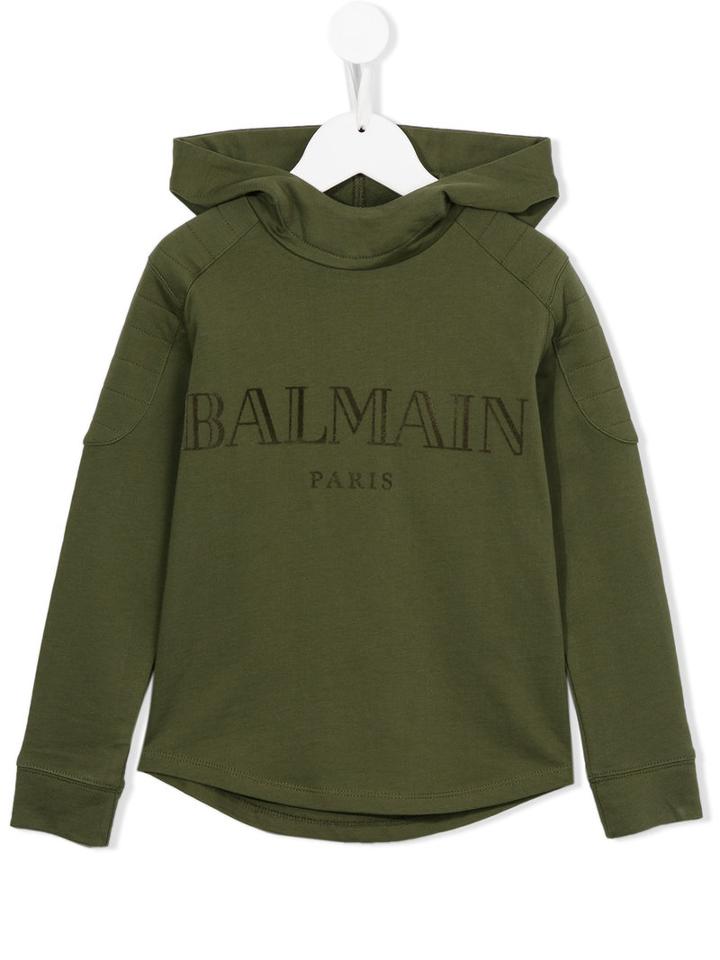 Balmain Kids Logo Print Hoodie, Boy's, Size: 10 Yrs, Green