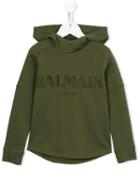 Balmain Kids Logo Print Hoodie, Boy's, Size: 10 Yrs, Green