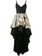 Christian Pellizzari Floral Jacquard High-low Ruffle Dress, Women's, Size: 42, Black, Polyester/acetate/cotton