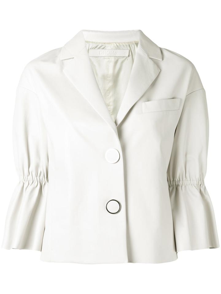 Drome - Ruffled Sleeve Jacket - Women - Lamb Skin/acetate/cupro - Xl, White, Lamb Skin/acetate/cupro