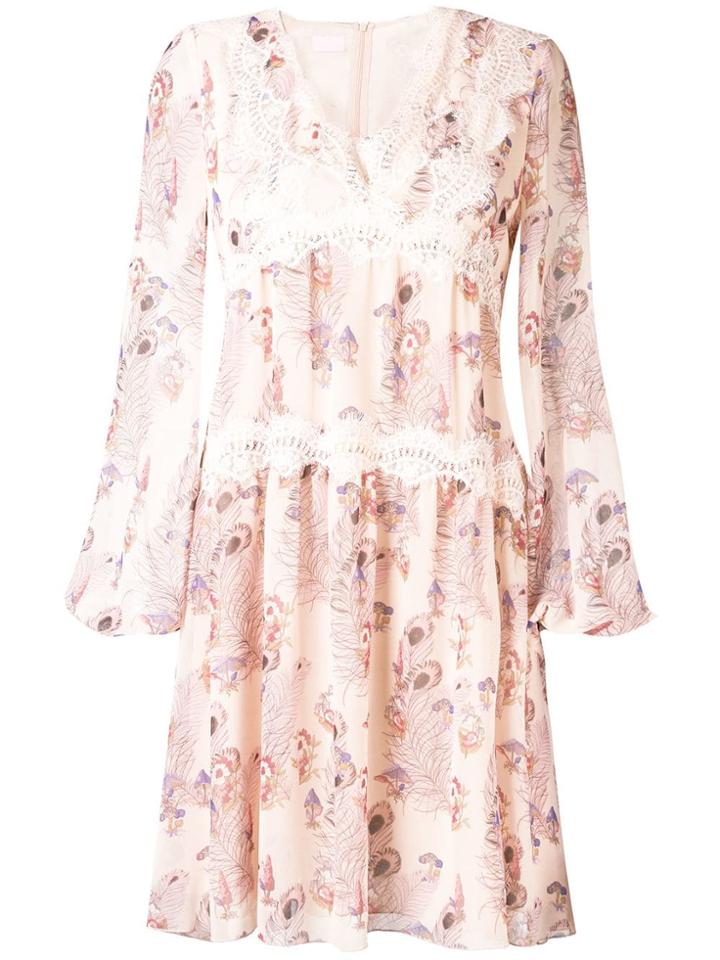 Giamba Lace Trim Floral Dress - Nude & Neutrals