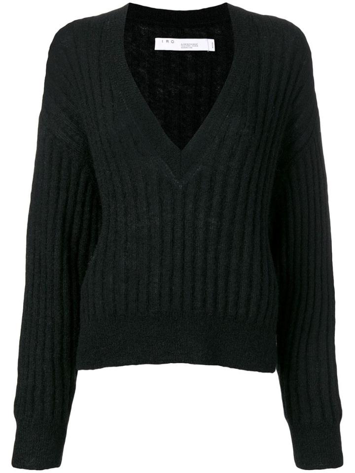 Iro Deep V-neck Ribbed Top - Black