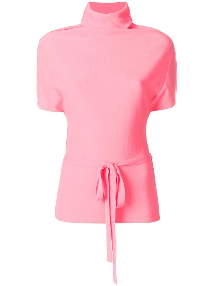 Unconditional Belted Shortsleeved Sweater - Pink & Purple