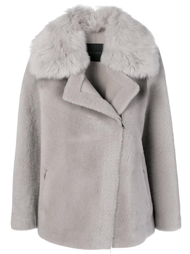 Blancha Fur Trimmed Biker Coat - Grey