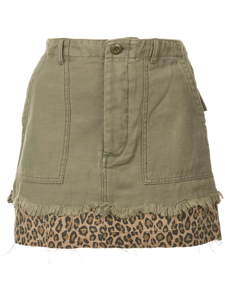 R13 Utility Camp Skirt With Leopard Print Trim - Green