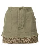 R13 Utility Camp Skirt With Leopard Print Trim - Green