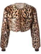 Givenchy Leopard Print Cropped Bomber Jacket, Women's, Size: 38, Nude/neutrals, Lamb Skin/rabbit Fur/viscose/wool