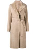 Yves Salomon Belted Trench Coat, Women's, Size: 38, Nude/neutrals, Goat Skin/lamb Fur
