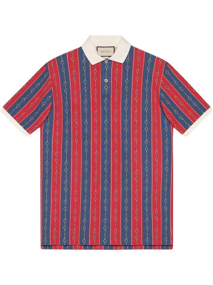 Gucci Oversize Polo With Horsebit Chain Print - Blue