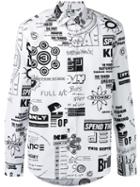 Kenzo Flyers Print Casual Shirt, Men's, Size: 41, White, Cotton
