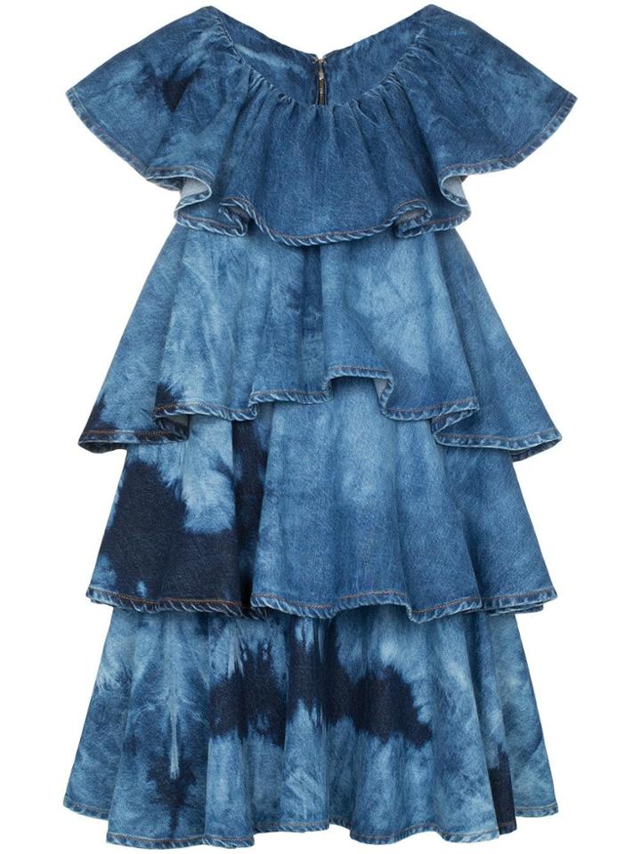 Msgm Tie-dye Tiered Denim Mini Dress - Blue