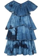 Msgm Tie-dye Tiered Denim Mini Dress - Blue