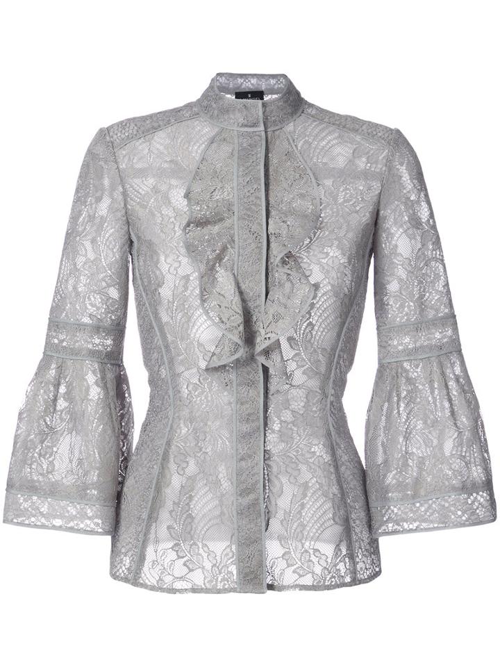 J. Mendel - Lace Ruffle Blouse - Women - Polyester - 6, Grey, Polyester