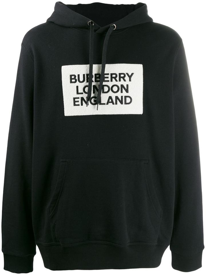 Burberry Logo Appliqué Hoodie - Black