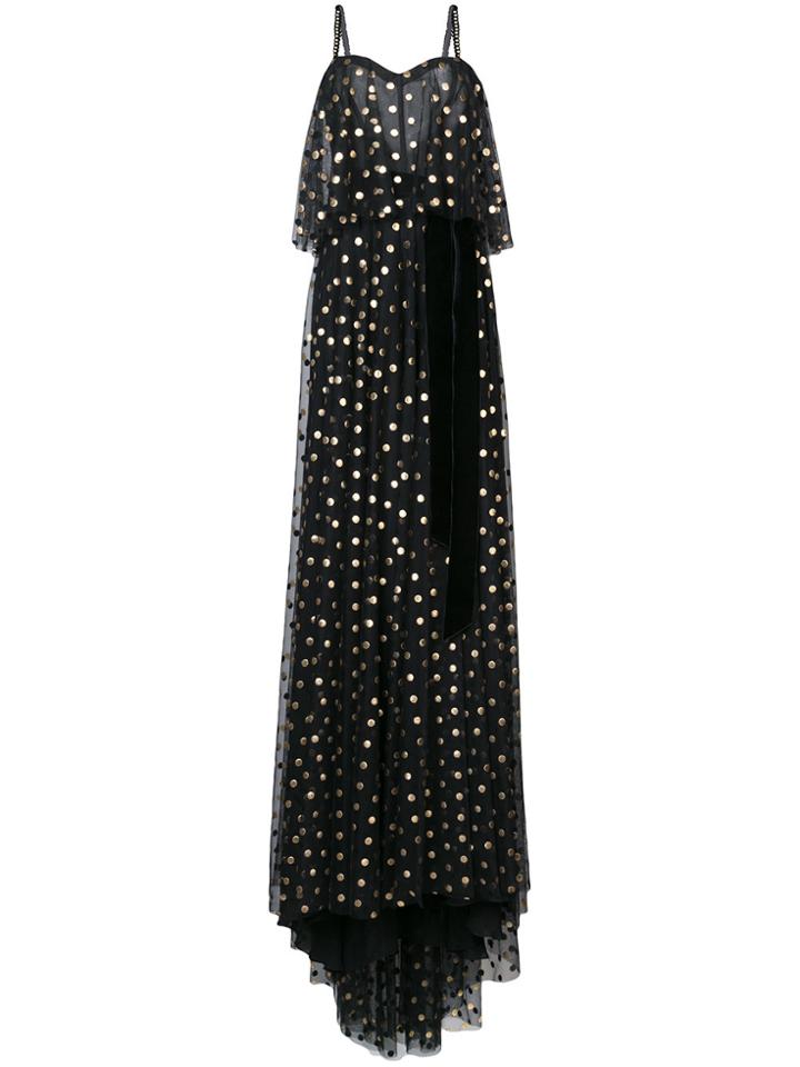 Monique Lhuillier Dotted Overlay Camisole Gown - Black