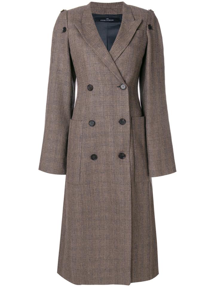 Rokh Checked Double Breasted Coat - Brown
