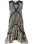 Peter Pilotto Metallic (grey) Striped Flared Dress, Women's, Size: Medium, Silk/spandex/elastane/viscose