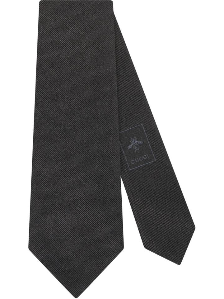 Gucci Silk Tie With Gucci Band Embroidery - Black