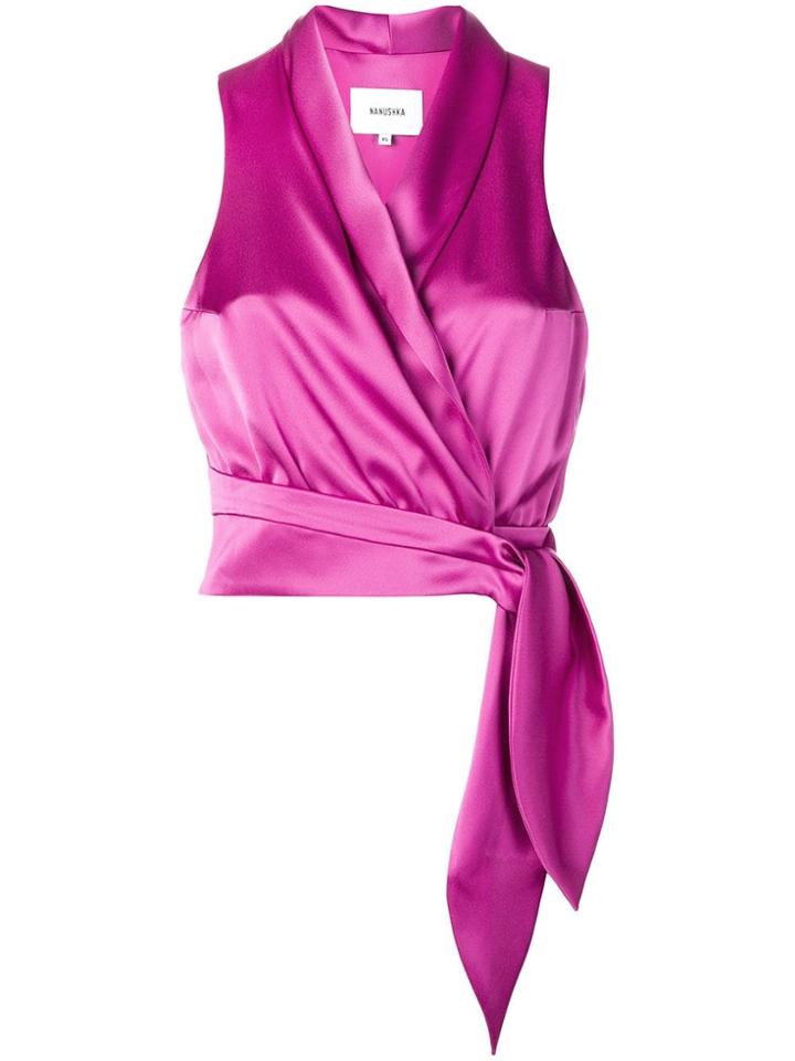 Nanushka Metallic Wrap Blouse - Pink