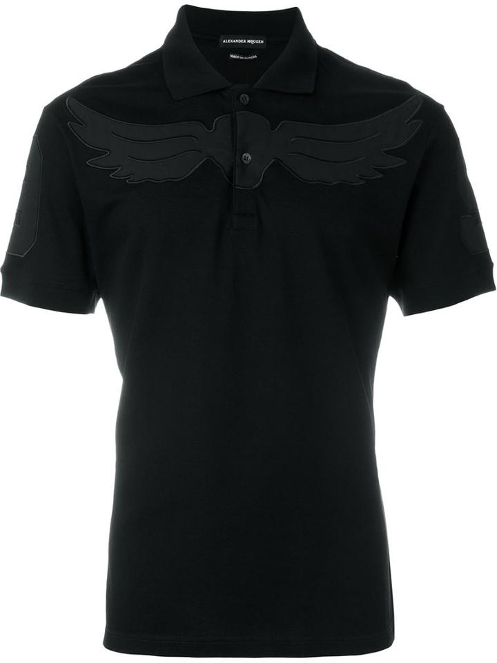 Alexander Mcqueen Wings Embroidered Polo Shirt, Men's, Size: Small, Black, Cotton/silk