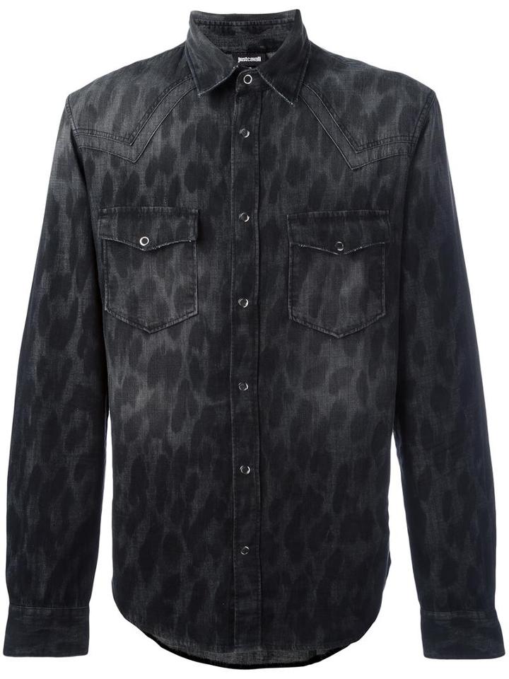 Just Cavalli Animal Print Shirt, Men's, Size: 48, Grey, Cotton