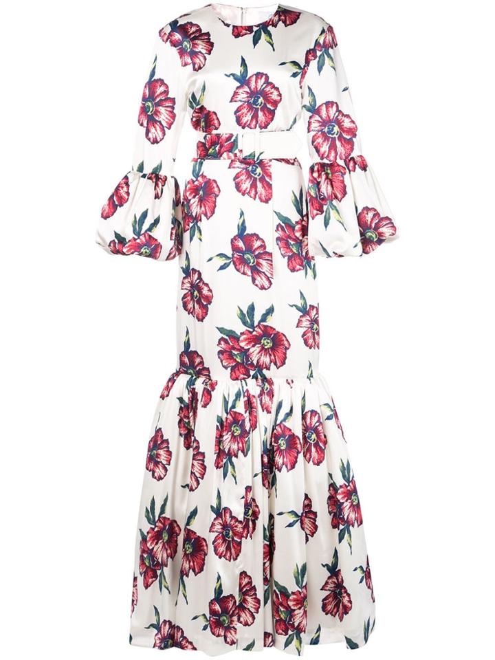 Rebecca De Ravenel Floral Print Fish Tail Dress - White