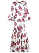 Rebecca De Ravenel Floral Print Fish Tail Dress - White