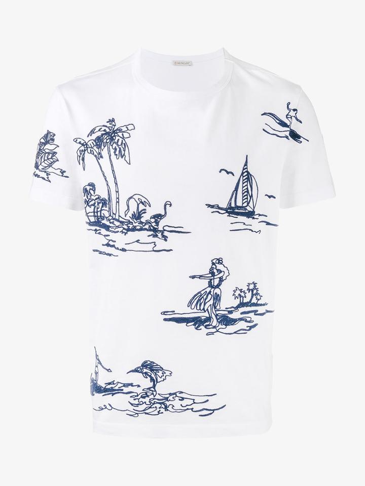 Moncler Stitched Motif T-shirt, Men's, Size: Small, White, Cotton