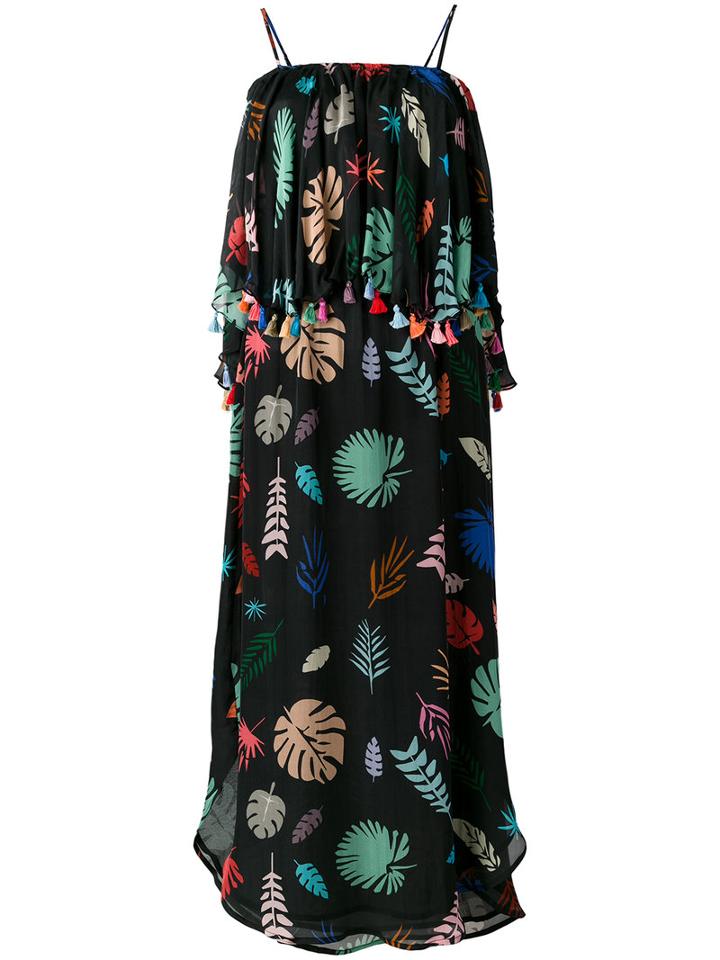 Carolina K - Leaves Tassel Frill Dress - Women - Silk - M, Black, Silk