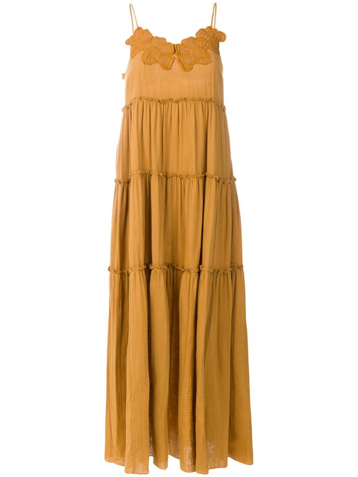 See By Chloé Tiered Embroidered Maxi Dress - Yellow & Orange