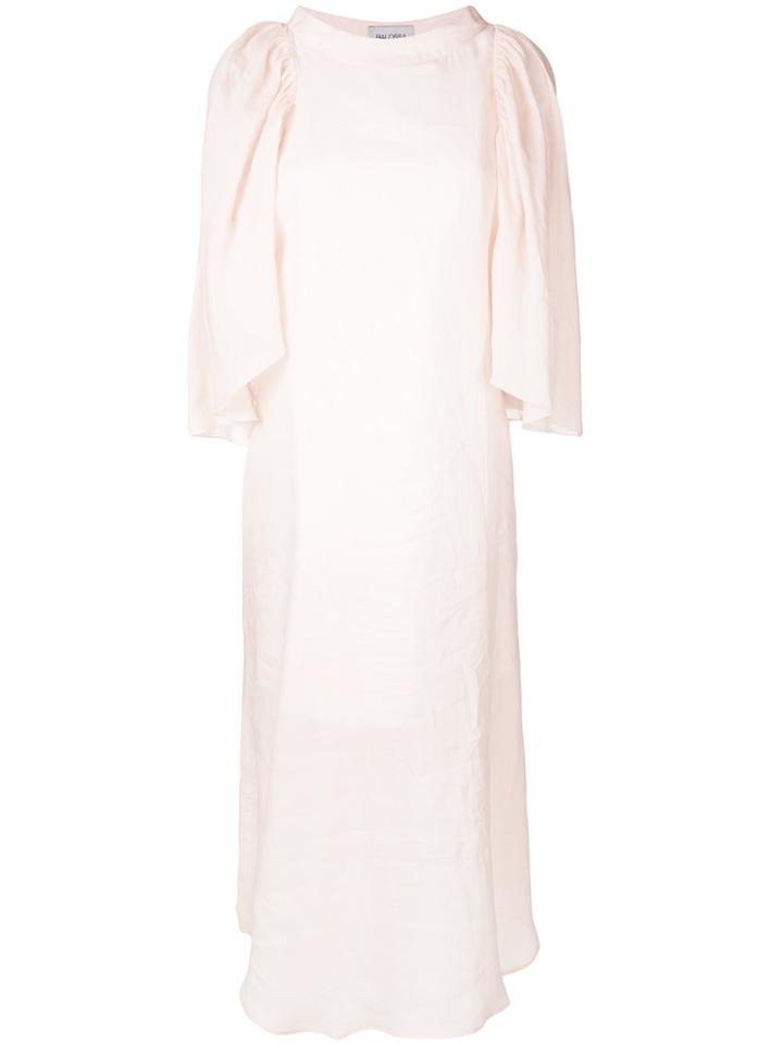 Balossa White Shirt Gathered Shoulder Midi Dress - Pink & Purple