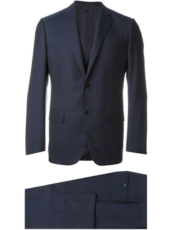 Caruso Slim Three Piece Suit - Blue