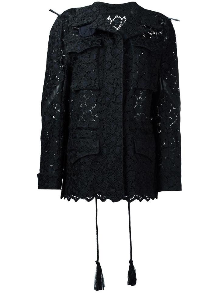 Sacai Guipure Lace Military Jacket, Women's, Size: Small, Black, Rayon/polyester/cotton/polyurethane