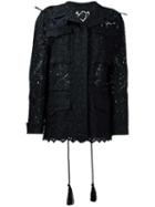 Sacai Guipure Lace Military Jacket, Women's, Size: Small, Black, Rayon/polyester/cotton/polyurethane