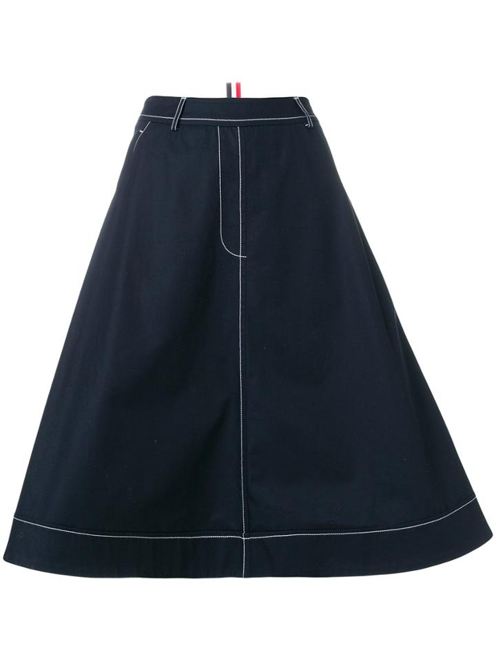 Thom Browne Trompe L'oeil Swing Skirt In Cotton Twill - Blue