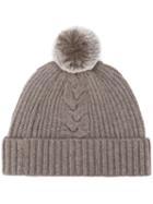 N.peal Fur Bobble Hat, Women's, Brown, Rabbit Fur/cashmere