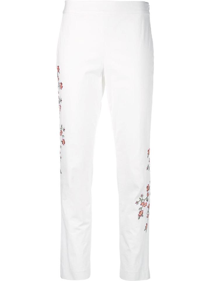 Josie Natori Embroidered Slim Pant - White