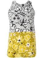 Aspesi Contrast Print Panel Top, Women's, Size: 46, Yellow/orange, Silk