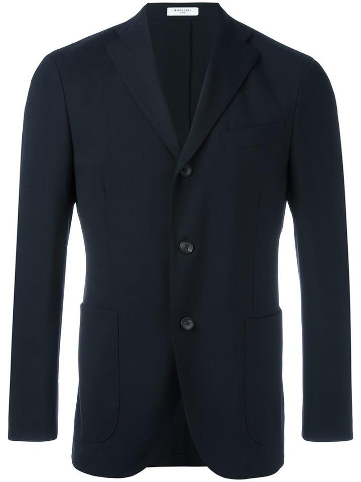 Boglioli Notched Lapel Blazer, Men's, Size: 54, Black, Virgin Wool/acetate/cupro