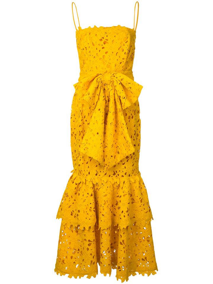 Bambah - Lace Double Ruffle Dress - Women - Cotton/polyester - 8, Yellow/orange, Cotton/polyester