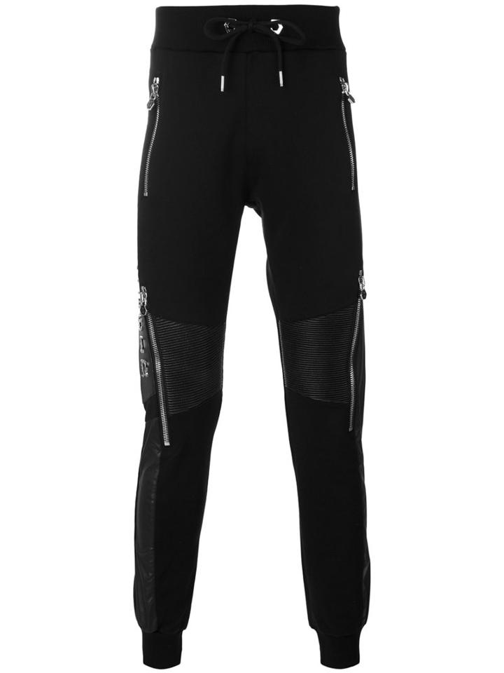 Philipp Plein - Jogging Trousers - Men - Cotton/leather/polyester/polyurethane - L, Black, Cotton/leather/polyester/polyurethane