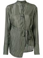 Christian Wijnants Striped Asymmetric Wrap Shirt - Brown