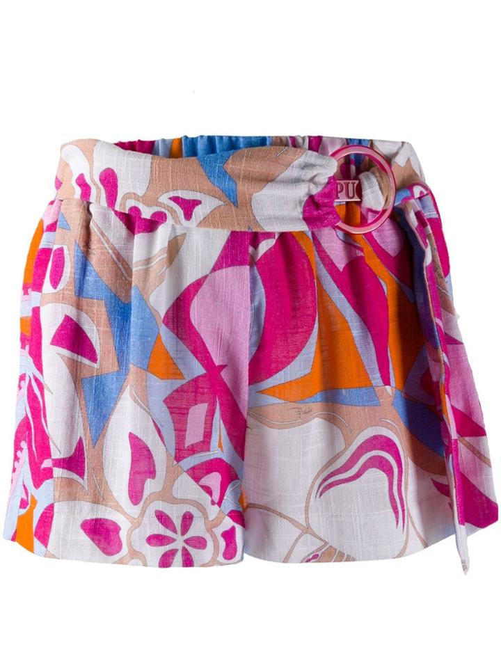 Emilio Pucci Abstract Print Belted Shorts - Pink