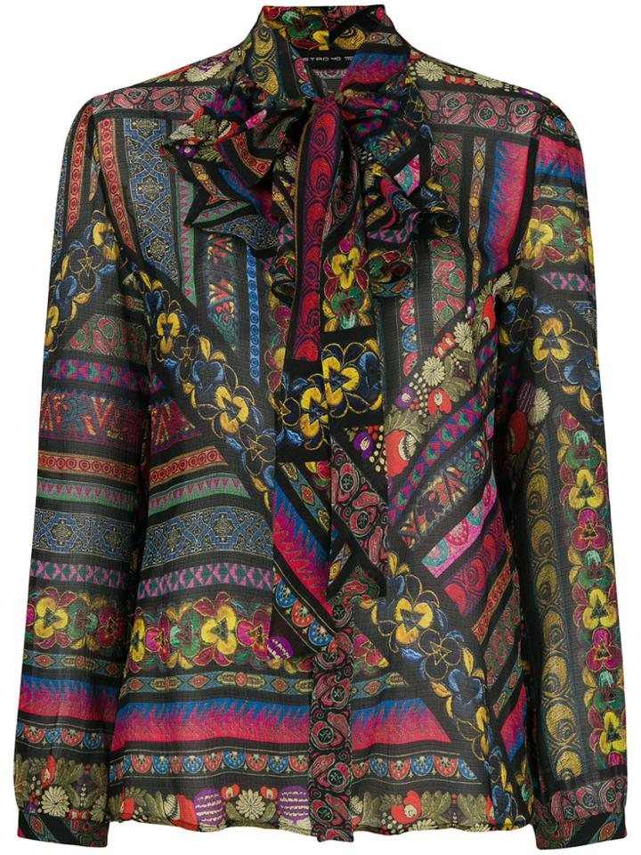 Etro Ruffled Neck Printed Blouse - Black