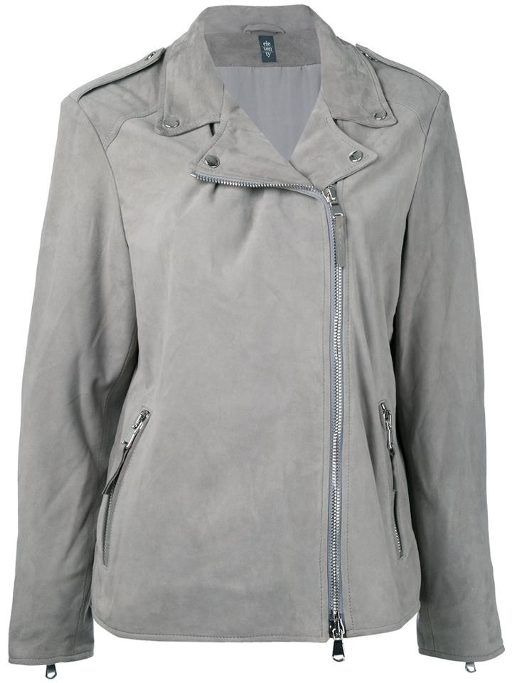 Eleventy - Loose-fit Biker Jacket - Women - Leather/polyester - 40, Grey, Leather/polyester