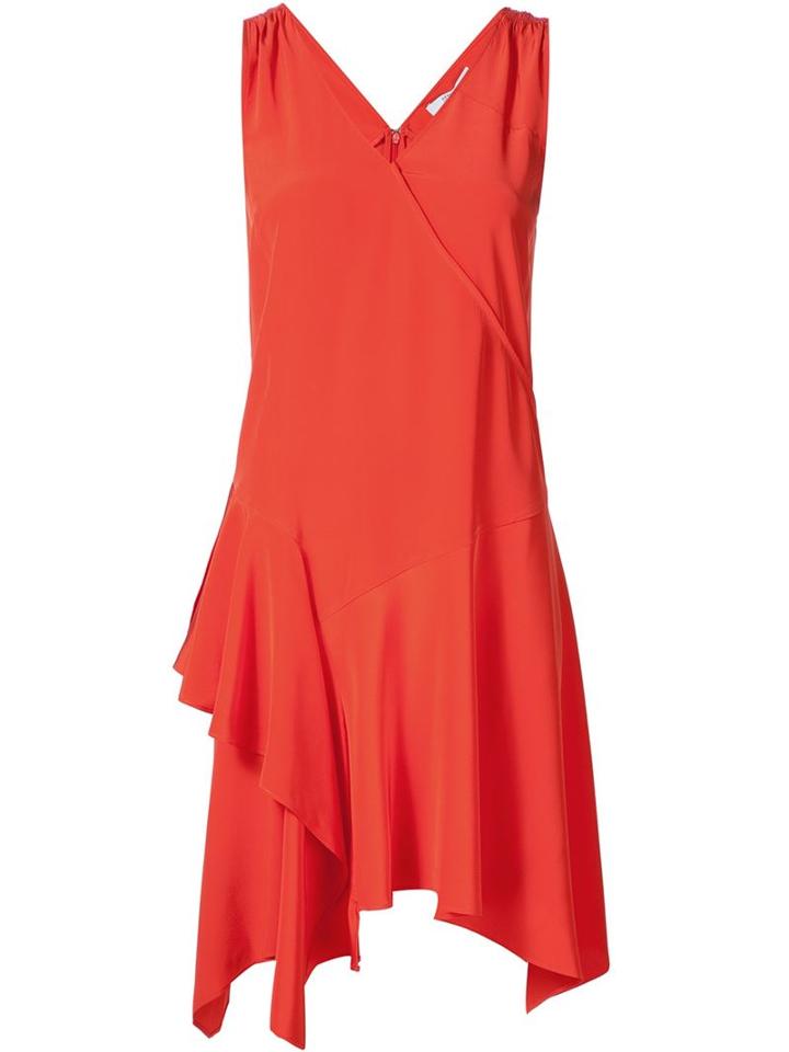 Derek Lam 10 Crosby Ruffle Detail V-neck Dress, Women's, Size: 4, Red, Silk