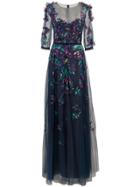 Marchesa Notte Embroidered Tulle Ball Gown - Blue