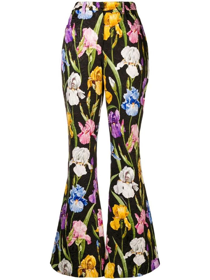 Dolce & Gabbana Iris Print Flared Trousers - Black