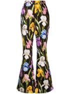 Dolce & Gabbana Iris Print Flared Trousers - Black